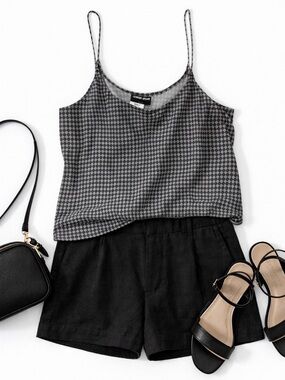 Giorgio Armani Silk Camisole Tank Black White Diamond Print Size Medium
